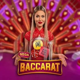 Mega Baccarat online game logo by Pragmatic Play on rain-bets.org